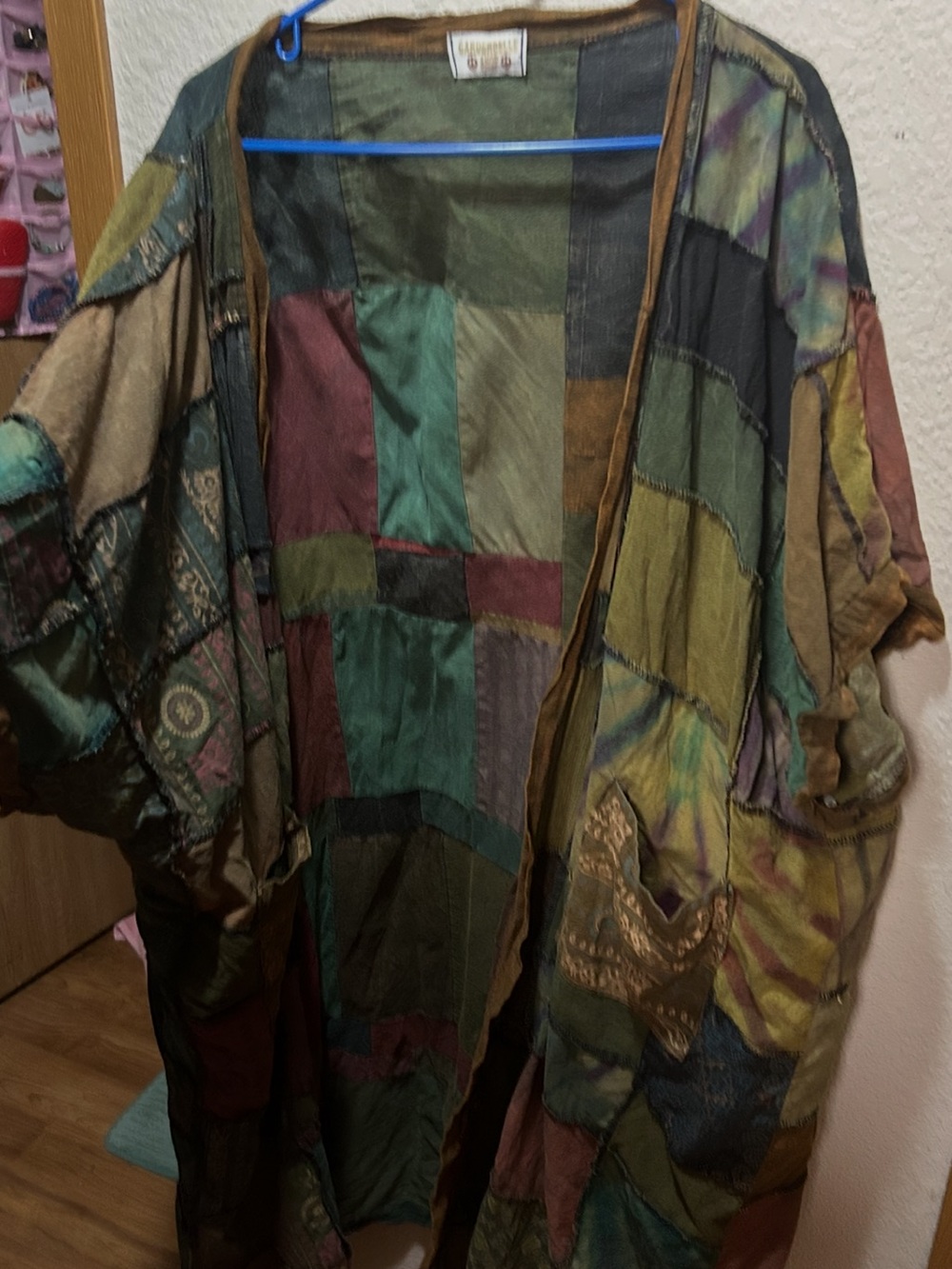 Bohemian Patchwork Tunic Kimono in Green-Multi